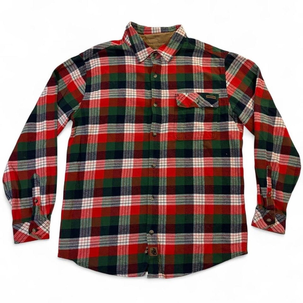 Legendary Whitetails Mens Buck Camp Flannel Shirt Red Green Plaid Large 6464